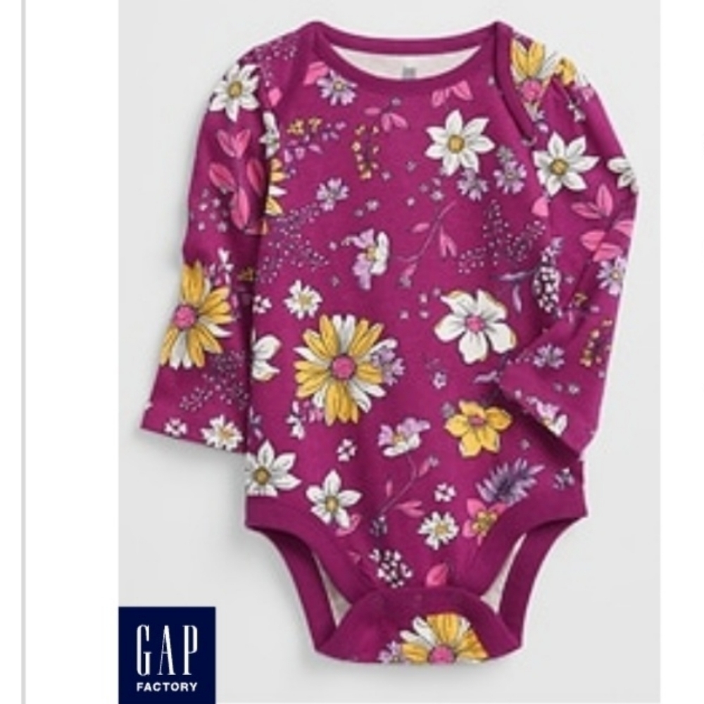 GAP Factory Long Sleeved Bodysuit Purple Floral Print - Size 18-24 Mths